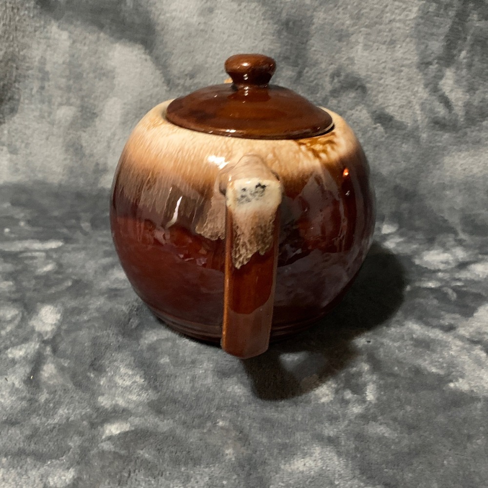 McCoy Vintage Teapot MCM Brown Cream Drip Glaze Ceramic Cottagecore RusticEUC - Picture 4 of 16